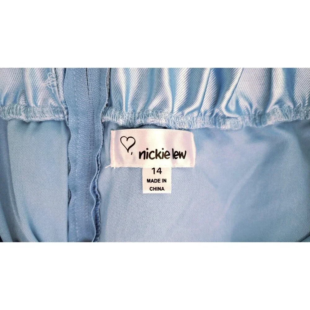 Nickie Lew Light Blue High-Low Skirt Girl Size 14 Satin Elastic Waist Zipper New - Picture 4 of 11